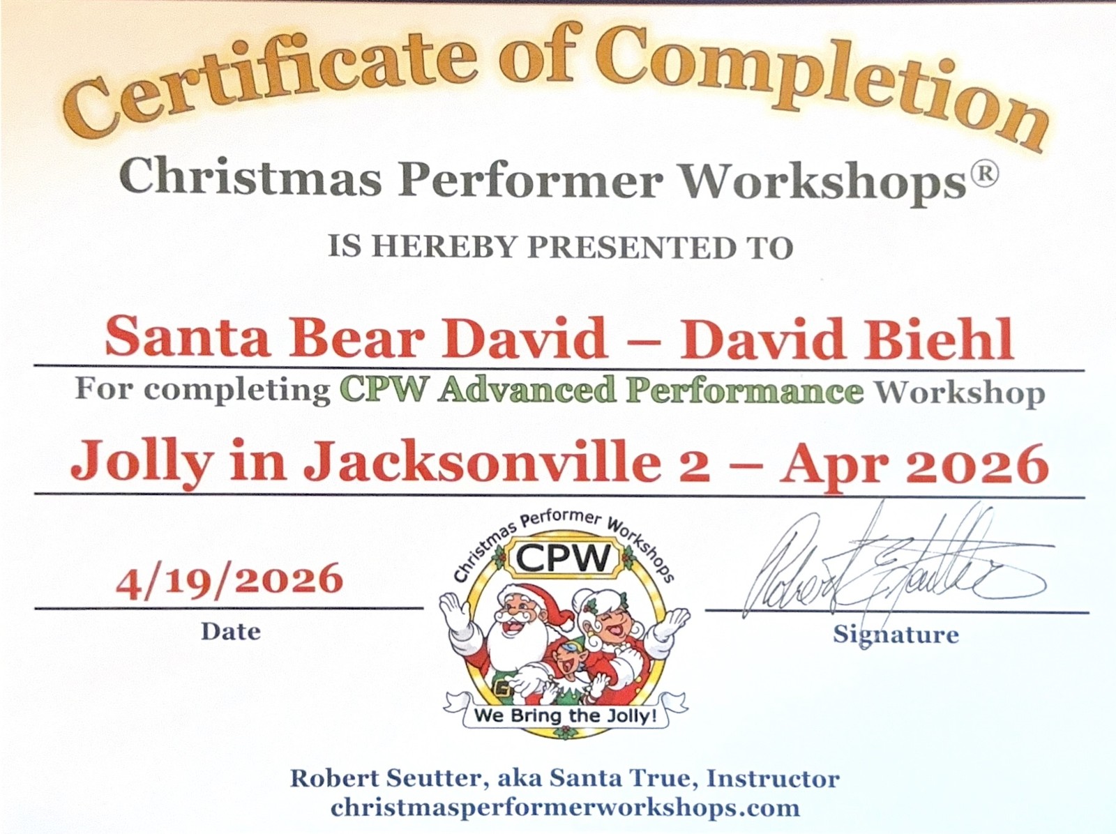 Christmas Performer Workshops advanced performance workshop certificate