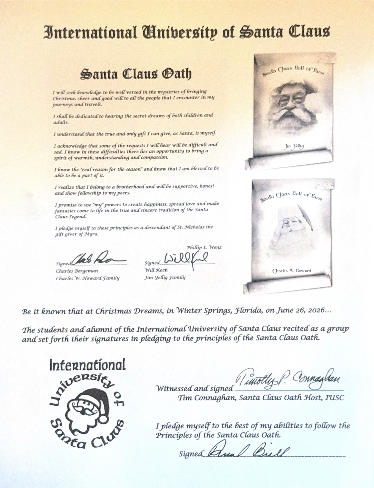 International University of Santa Claus Santa Claus Oath certificate