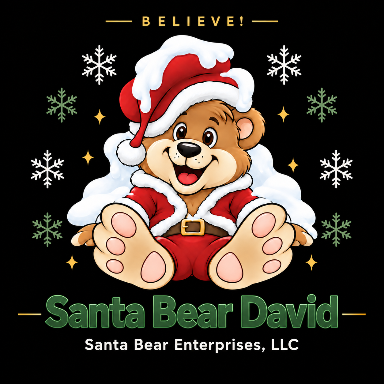 Santa Bear David seated in snow